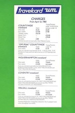 WMPTE Leaflet Handbill - West Midlands PTE - Travelcard Prices - April 1985