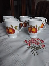 Rare Royal Worcester 5 x Evesham Vale Green Trim  Footed Mugs