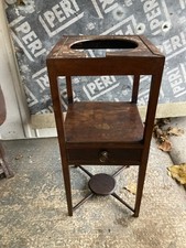 Vintage Antique Brown Wooden Cabinet Side Table with Hole in the Top & Drawer