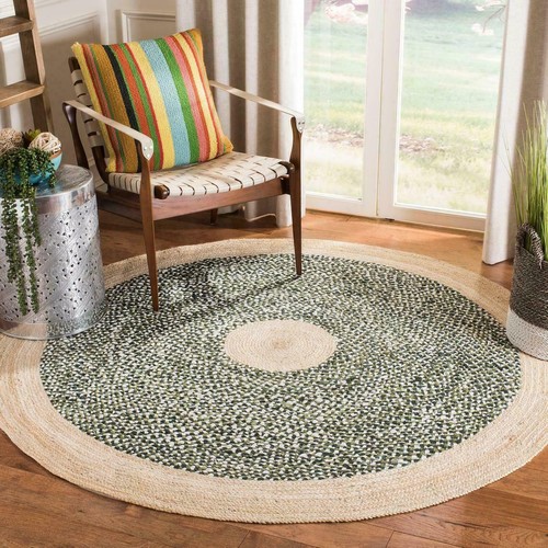 Cotton round jute natural rug - round,