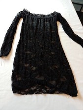 Ladies Slip Unbranded Round Neck Long Sleeves Lace Black 20147