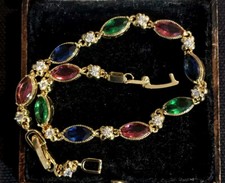 Vintage Style Jewellery Multicolor Gemstones Bracelet 18K gold plated