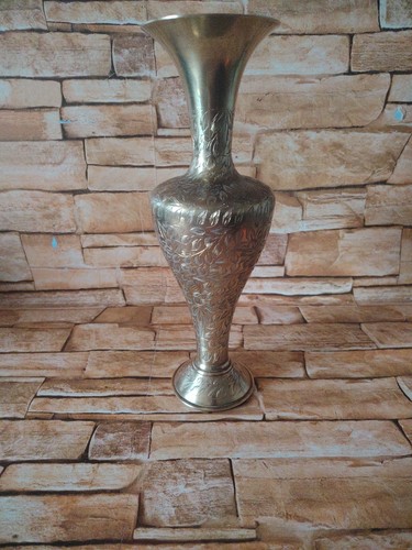 Brass etched 28cm vase - vase, 6414