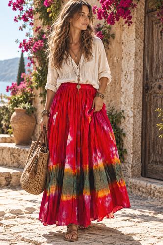 Phool skirt red multi pull - skirt, os
