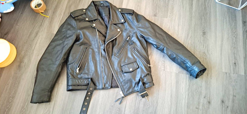 Men black leather biker - men's,