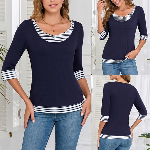 Women striped sleeve - women, 3/4