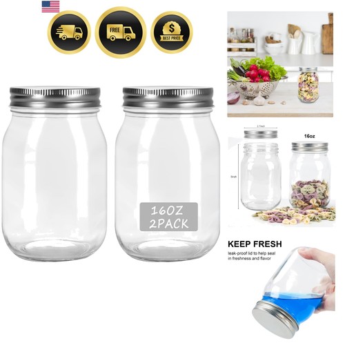 Glass mason jars 16oz - mason, clear