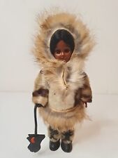 Native Eskimo Girl Doll Figure Fur Leather Clothing w Gloves Eyes Open & Close