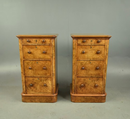 Pair burr walnut - pair, bedside