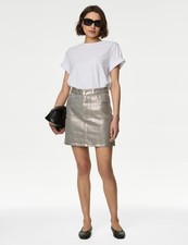 Marks & Spencer Womens Gold Cotton Metallic Mini Skater Skirt Size 16 - M&S