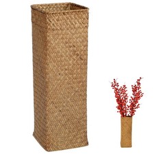 Rustic Flower Vase Tall Wicker Storage Basket Decor Retro Rattan