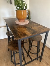 4 Seater Table and Stool Set Table with 4 Bar Stools Kitchen Dining Room