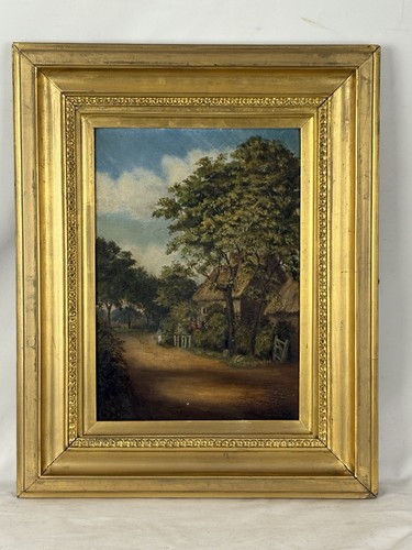 Antique oil painting - painting, thatched