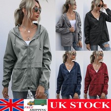 Women Lightweight Waterproof Rain Jacket Hooded Zip Coat Windbreaker UK