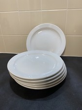 SET OF 6 NARROW RIMMED WHITE DINNER /STARTER PLATES/ 24cm/PRE-OWNED.