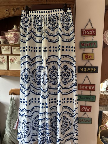 Blue and white palazzo wide - blue,