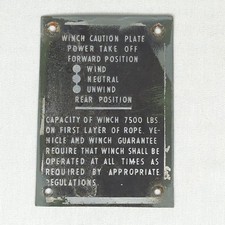 WINCH CAUTION PLATE POWER TAKE