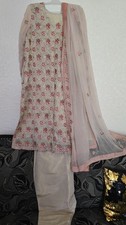 Asian Pakistani Eid Clothes Fancy  Suit Dress Wedding Girls gold and beige