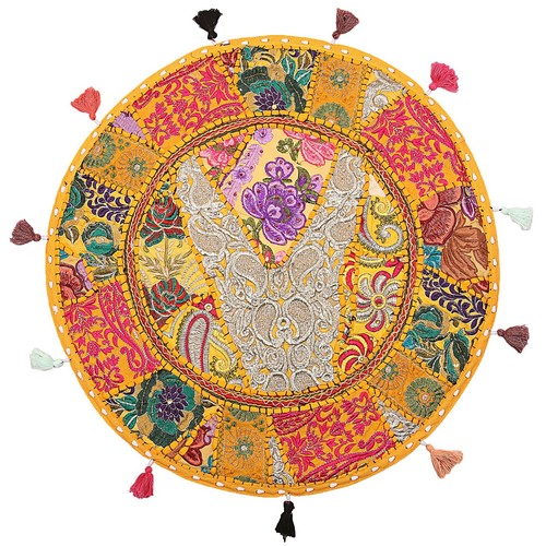 Round yellow floor cushion - round,