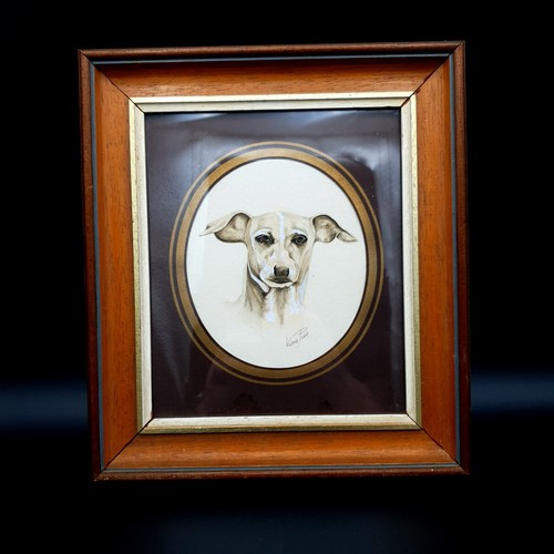 Signed watercolour dog - watercolour, whippet