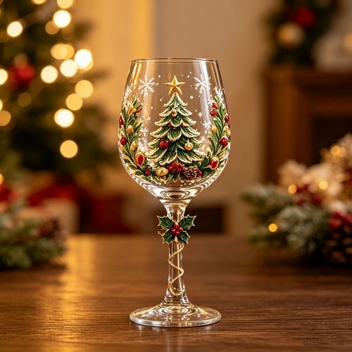 Christmas art wine glasses - wine,