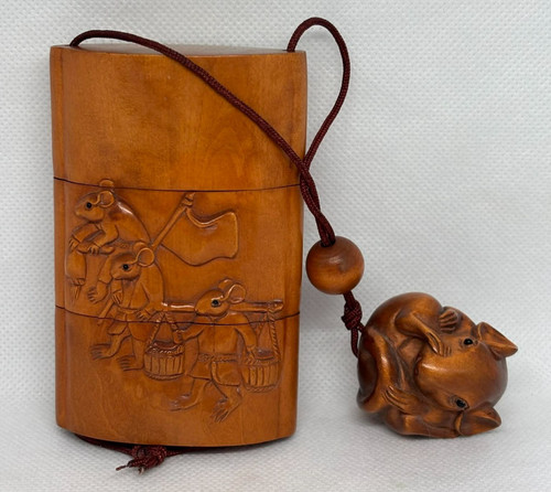 Japanese wooden inrō - japanese, with