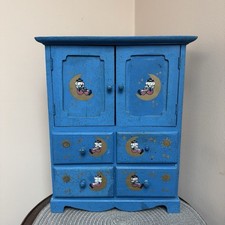 Vintage Blue Cute Wooden Storage Cabinet Clowns/moon/sun/Desk Drawers Kids Decor