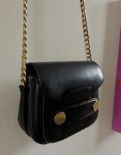 Stella McCartney Popper Black Vegan Leather Small Shoulder Bag Gold Chain VGC