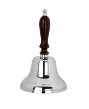Solid Chrome Wooden Handle School Dinner Large Hand Bell Handbell 24cm Reception