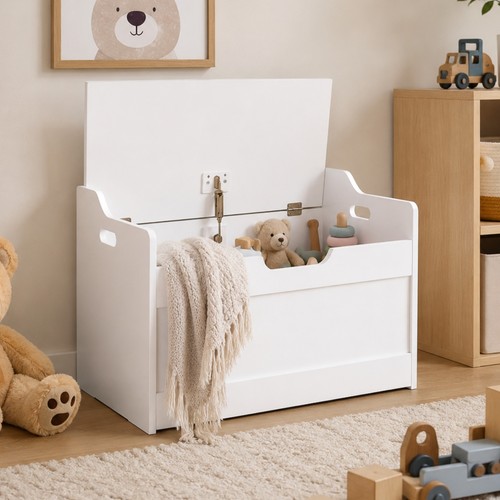 White wooden toy box kids - wooden,