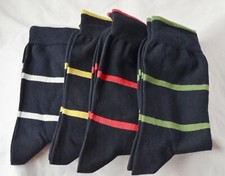 M&S Mens Navy Blue Cotton Socks with Contrasting Stripes 4 Pairs Size 8-91/2 New