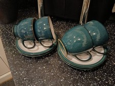 DENBY GREENWICH CUPS AND SAUCERS X 4