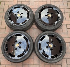 GENUINE SET OF 4 16” PORSCHE BLACK ALLOYS 5x130 911 964 GOLF MK1 CLIPPER 7 8 J
