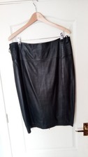 Marks and Spencers Genuine Leather Black Pencil Skirt with Backzip 14