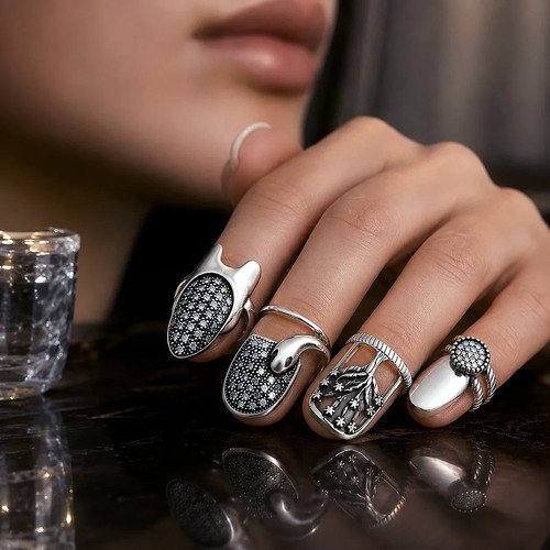4pcs retro nail rings - 4pcs,