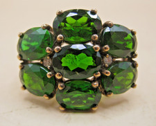 Vintage 9k Rose Gold Russian Chrome Diopside & Diamond Cocktail Ring Size N 1/2