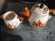 Vintage PPC  Pottery Fox Hunting Tea Set Teapot Milk Jug 1940s Made England 