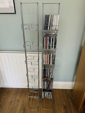 2 x Chrome metal CD storage towers(dbl-sided) holds 72 CDs - 14.5 x 126 X 29.5cm