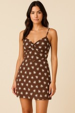 PacSun LA Hearts Brown Heart Print Mini Dress Women’s Small Cutout Back NWT