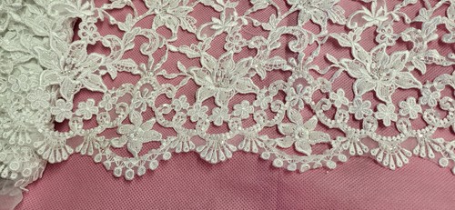 White beaded guipure lace - beaded,