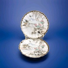Pair Of Antique Japanese Hand Painted Eggshell Porcelain Saucers Meiji Period