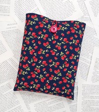 Handmade Book Sleeve Cover Padded Protector Pouch Mini Strawberries Fabric