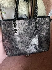 Moda im Pelle Silver Pewter Tote Bag With Inner Bag