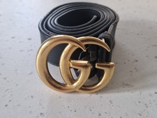 GUCCI GG Gold Hardwear Black Leather Belt Size 36