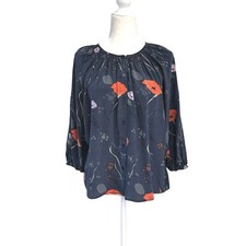 Tucker NYC “The Classic” Silk Blouse Button Down Smocked Neck Size Small