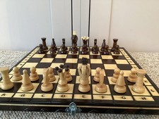 Hand Crafted Chess Set  All In Wood Fold Up Board With Additional Draught Pieces