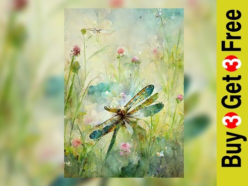 Dragonfly meadow watercolor - meadow,
