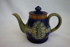 Antique Royal Doulton Vintage Pottery Teapot – Blue & Green - 13cm High