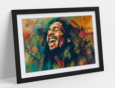 BOB MARLEY PAINTING IN RASTAFARI COLOURS -FRAMED WALL ART POSTER PAPER PRINT