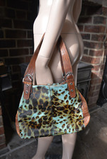ROBERTA GANDOLFI Designer Leather Fur Bag Handbag Vintage Dyed Leopard Tiger